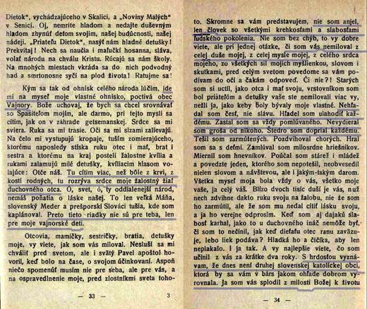 Strany 33 a 34 pôvodnej tlače Lúčenia s podčiarknutými vetami